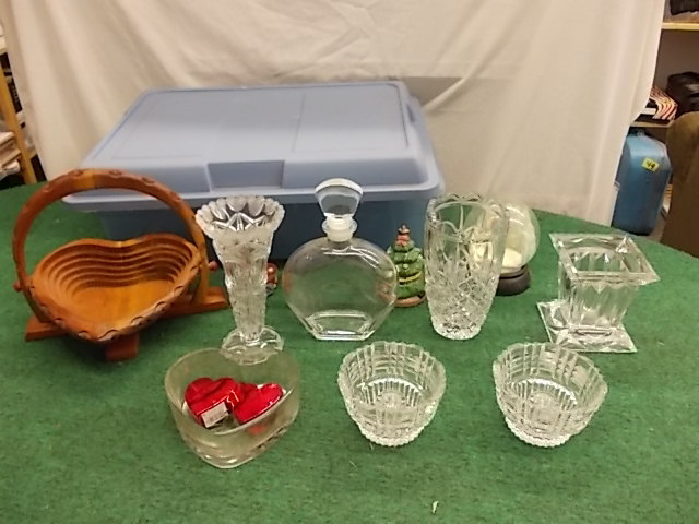 Assorted Crystal Vases, Decanter, Candle Holders