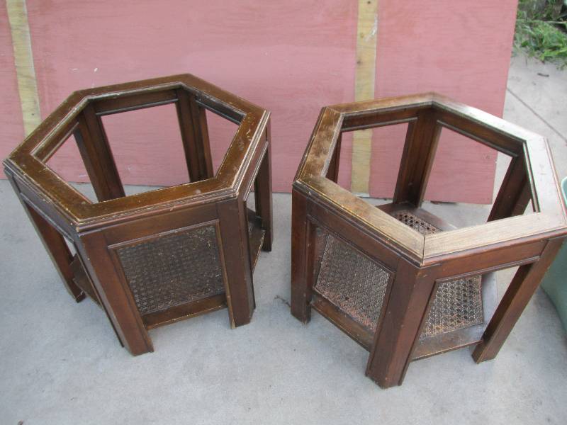 2 wood end tables, no glass in the ...