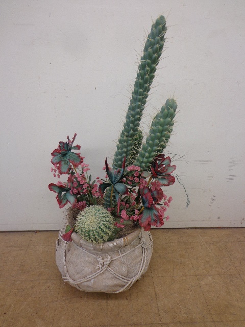 lot 30 image: Big Decorative Cactus Floral Potted Floor Decor