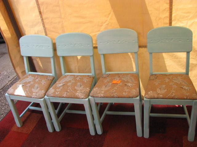 four painted recovered chairs