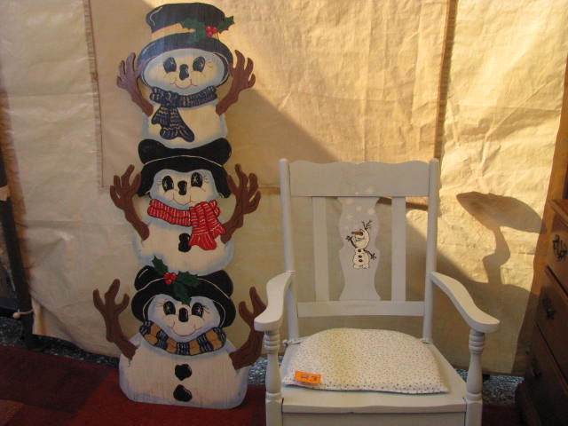 rocking chair painted with frozen snowman