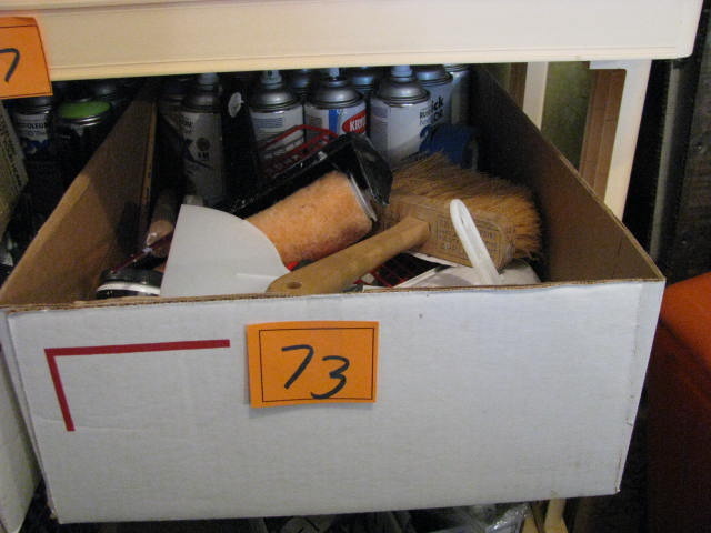 large lot of spray paint and painting supplies
