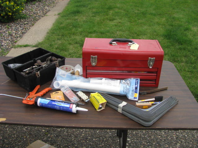 nice red tool box and contents as shown