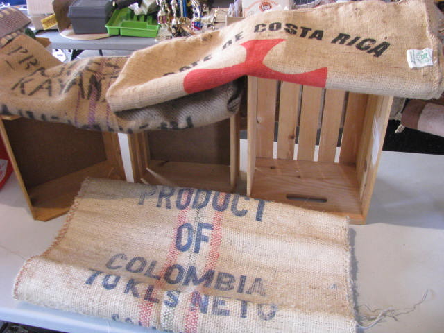 Burlap Coffee bags & wood crates