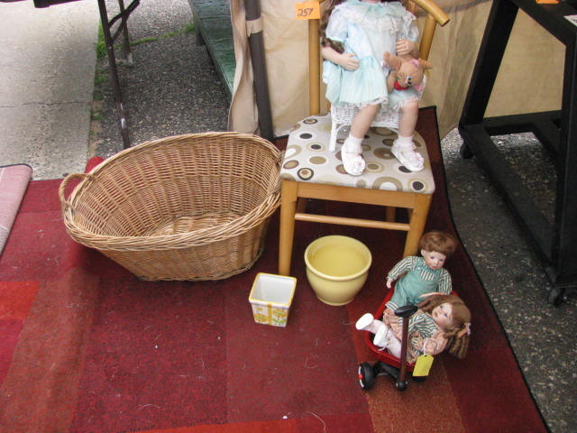 carpet recovered chair basket doll with chair wagon with dolls