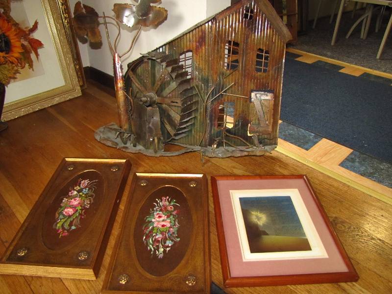 Metal wall art and framed home decor items