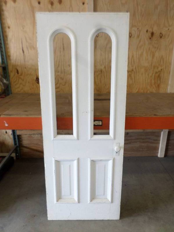 lot 99 image: Antique Wooden Door With Glass Wind...