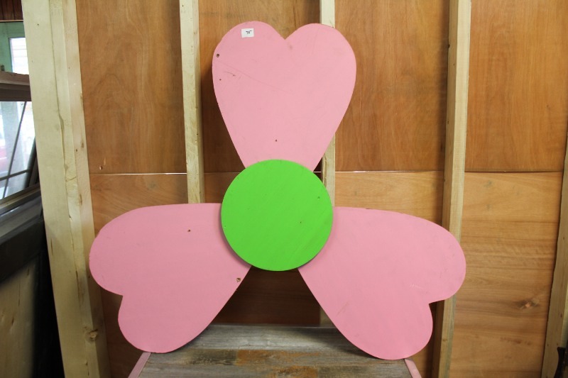 lot 35 image: Large Wood Pink Painted Flower