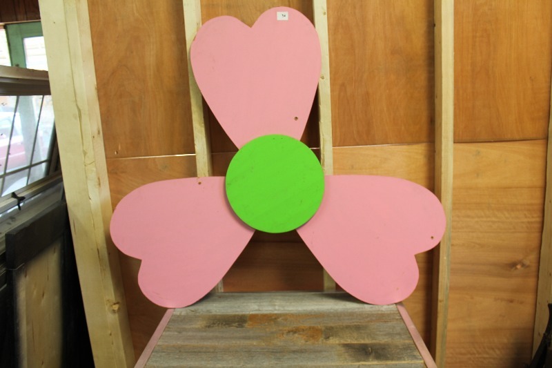 lot 36 image: Large Wood Pink Painted Flower