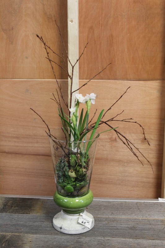 lot 61 image: Decorative Glass Vase with Flowers and Branches