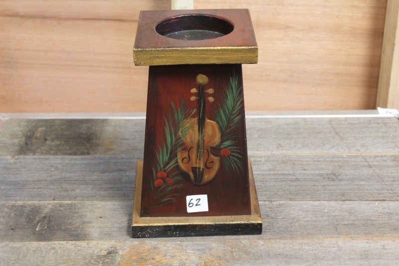 lot 62 image: Wood Hand Painted Candle Holder