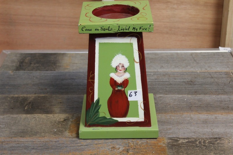 lot 63 image: Wood Hand Painted Candle Holder