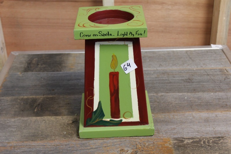 lot 64 image: Wood Hand Painted Candle Holder