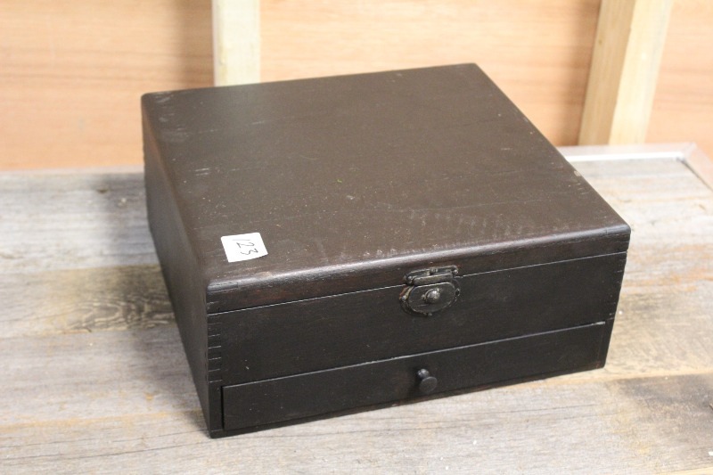 lot 123 image: Wood Box with Drawer