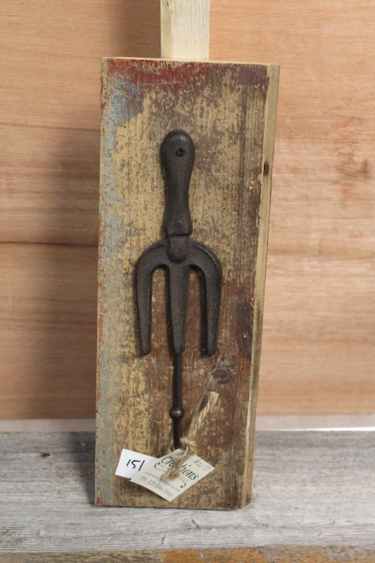 lot 151 image: Cast Iron Coat Hook on Barnwood