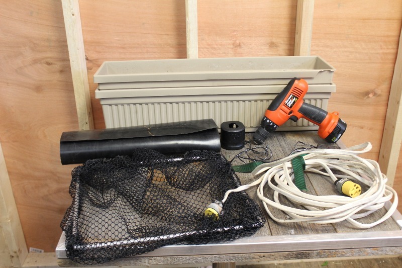 lot 217 image: Planter Boxes, Electric Drill, Extension Cord, etc..