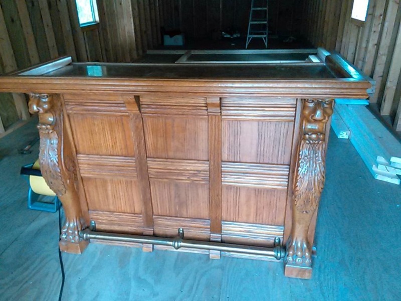 Stunning Antique Hand Carved Solid Oak Bar With Brass Top Mint