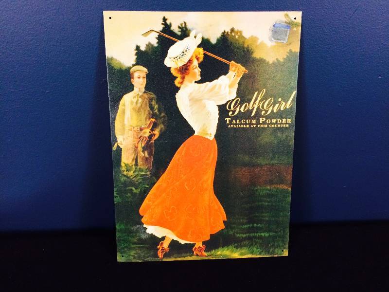 lot 48 image: Collectible Advertising Sign Golf Girl Talcum Powder
