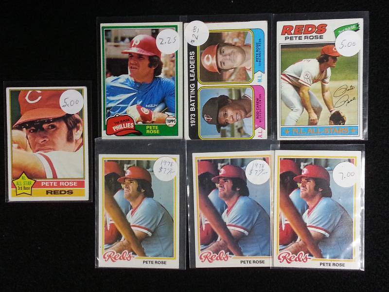 lot 110 image: Lot of (7) Vintage Pete Rose Baseball Cards