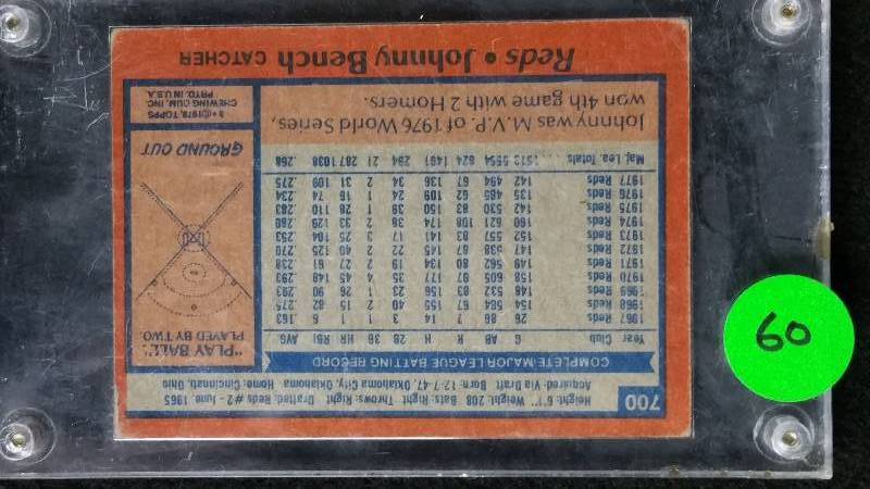 lot 60 image: 1978 Topps Johnny Bench Baseball Card