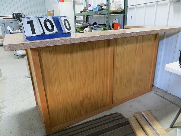 lot 100 image: Custom Oak and Laminate Reception Counter