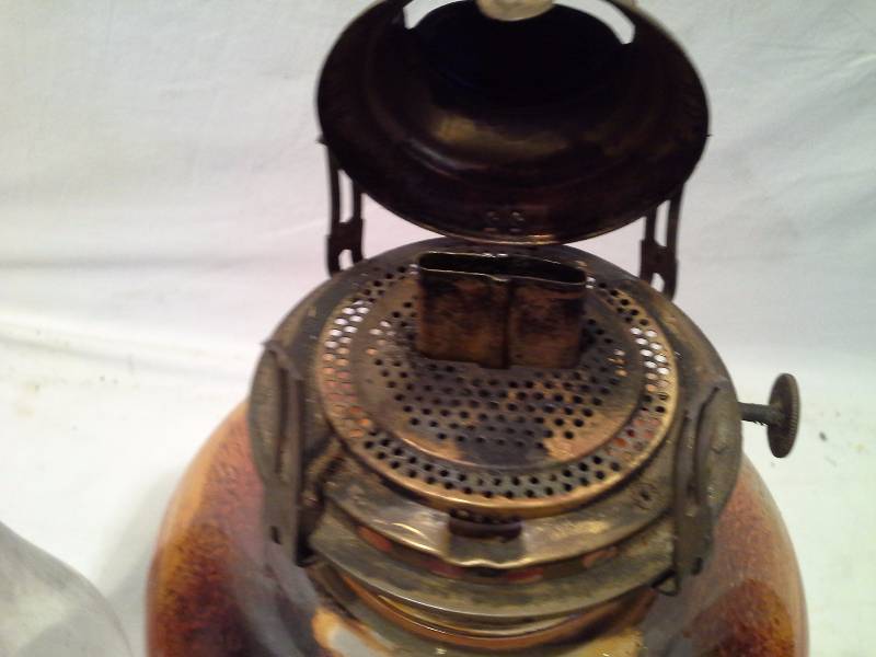 lot 25 image: Antique Queen Anne #2 Hurricane Oil Lamp