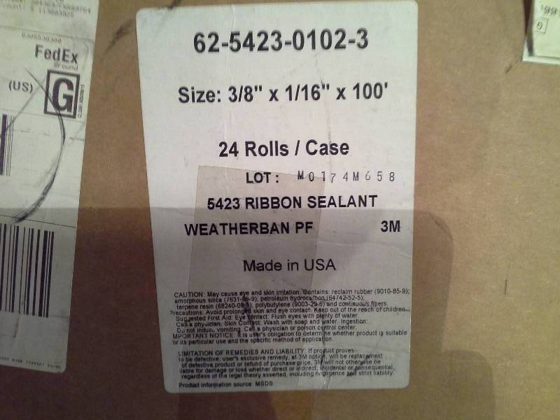 lot 55 image: 3M Weatherban Ribbon Sealant PF5423 Black, 38 in x 116 in x 100 ft, 11.5 Rolls