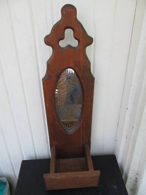 Wood wall hanger, with mirror.  Has...