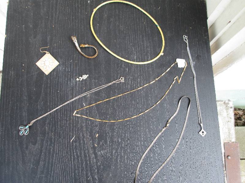4 necklaces, 1 with blue stones, 1 ...
