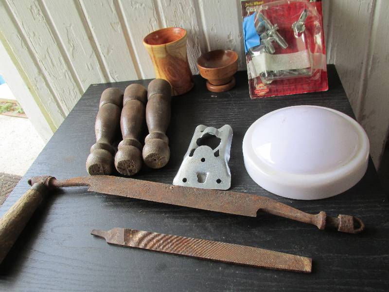 Old draw knife, file, twin wheel ca...