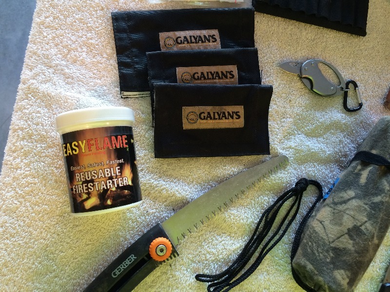 Assorted Archery, Hunting, Fishing, Camping items, Knives, rattle bag