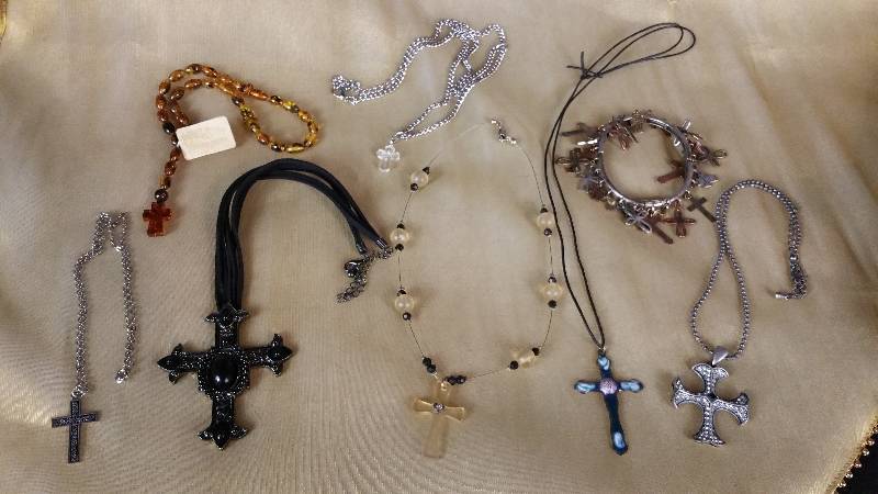 lot 63 image: Large Lot of Cross Jewelry Includes European Amber Cross Necklace