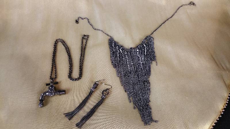 lot 66 image: Jeweled Faucet Necklace, Deco Necklace and Earrings  More