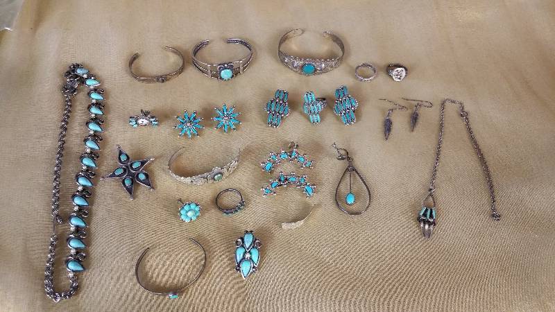 lot 84 image: Sterling () and Turquoise Jewelry