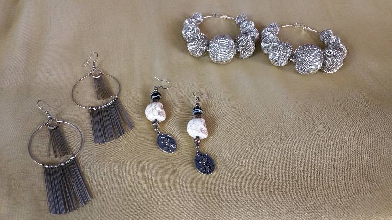 lot 94 image: Deco, Skull, Large Mesh Ball Earrings
