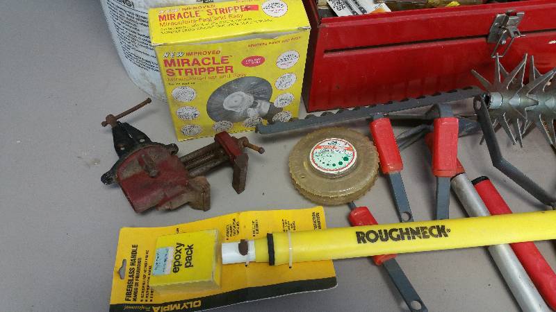 lot 5 image: Large Group of Shop Tools, Including Socket Set, Tool Box, Etc.