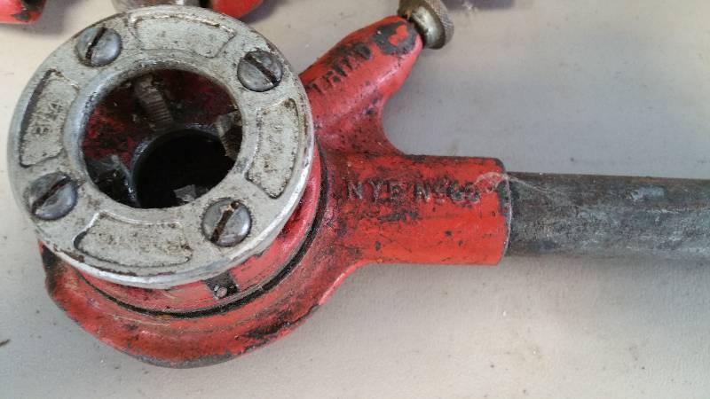 lot 10 image: Group of Plumbing Wrenches, Pipe Wrenches, Pipe Threading Tools, Etc.