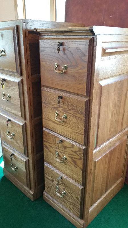 lot 18 image: (2) Heavy Duty Wood Locking File Cabinets