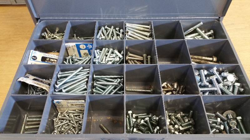 lot 24 image: Giant Lot of Assorted Nuts & Bolts in Metal Organizers