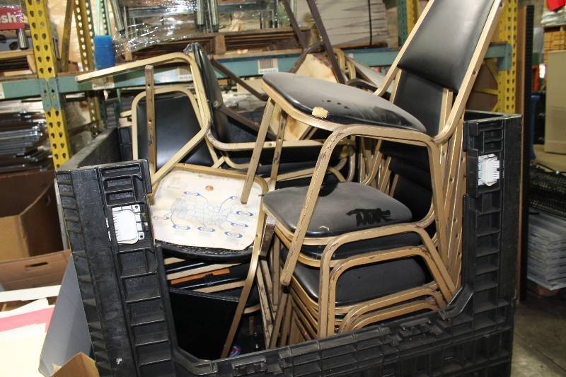 Lot of (10) Chairs wMetal Frames & Black Vinyl Upholstery.