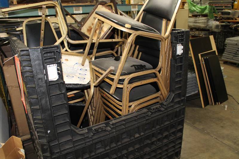 Lot of (12) Chairs wMetal Frames & Black Vinyl Upholstery.