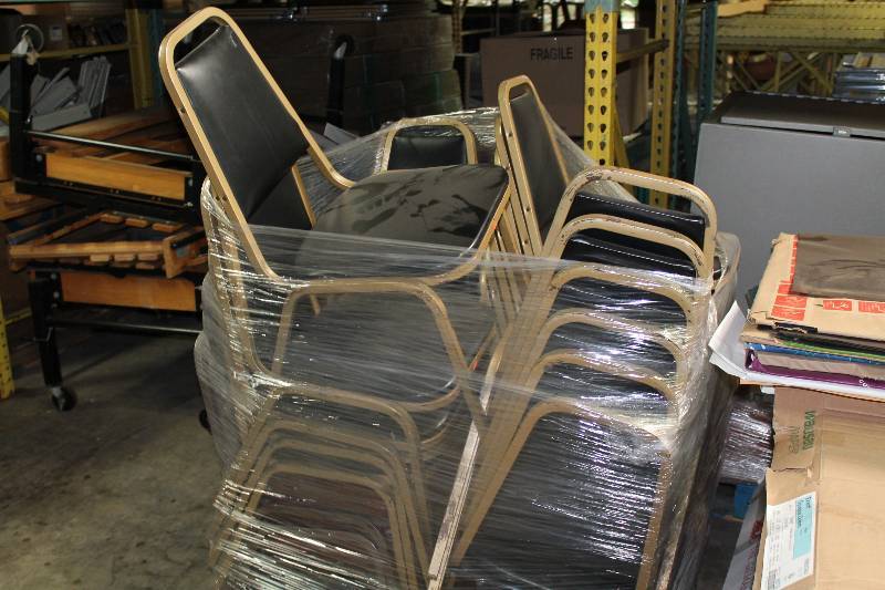 Lot of (8) Chairs wMetal Frames & Black Vinyl Upholstery.