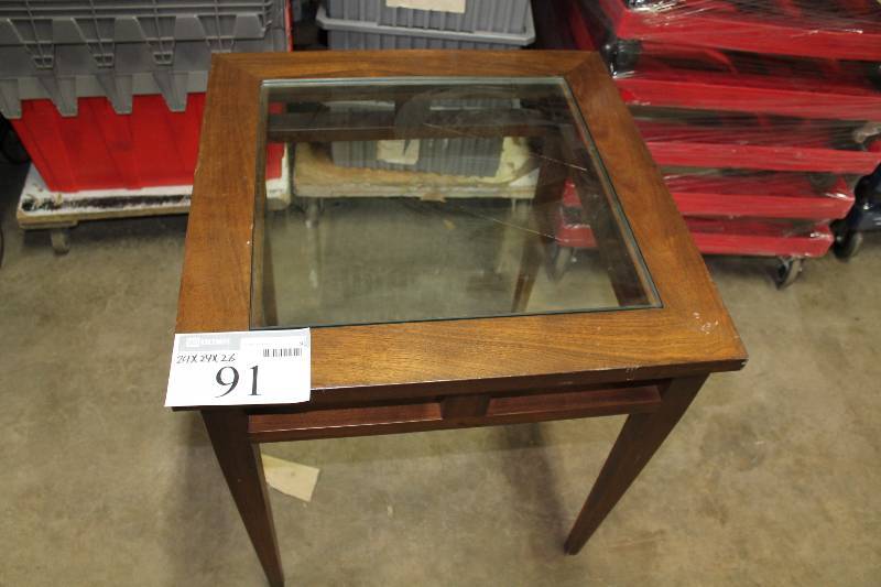 Wooden Table wSquare Glass Insert 24 x 24 x 36.
