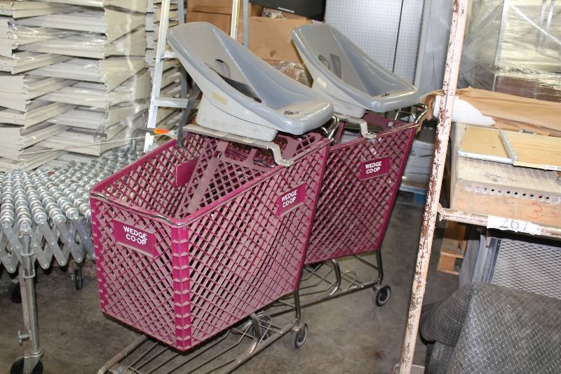 Lot of (2) Grocery Shopping Carts wBaby Seat & Wheels Metal FramePlastic Cart.