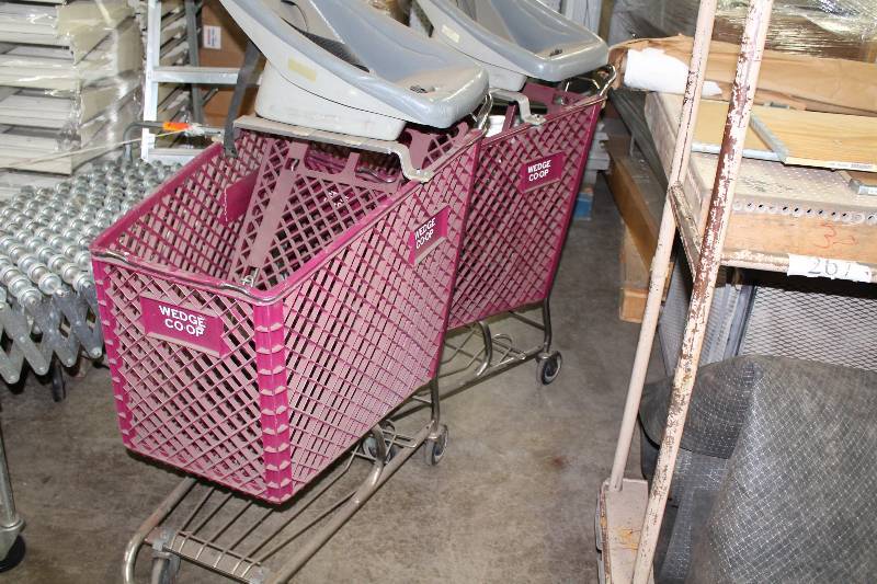 Lot of (2) Grocery Shopping Carts wBaby Seat & Wheels Metal FramePlastic Cart.