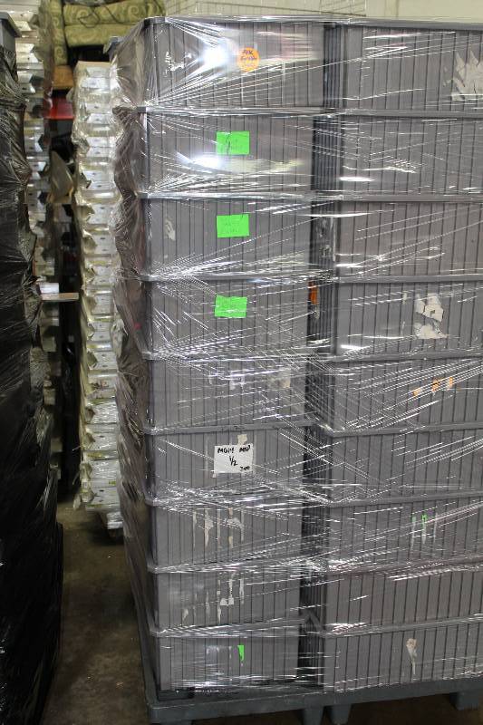 Lot of (9) Plastic Bins Gray 22 x 17 x 7.5 Does Not Include Dolly.