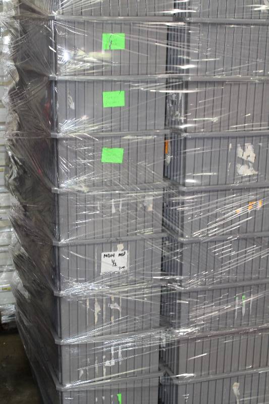 Lot of (9) Plastic Bins Gray 22 x 17 x 7.5 Does Not Include Dolly.