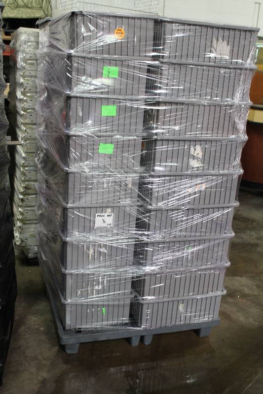 Lot of (9) Plastic Bins Gray 22 x 17 x 7.5 Does Not Include Dolly.
