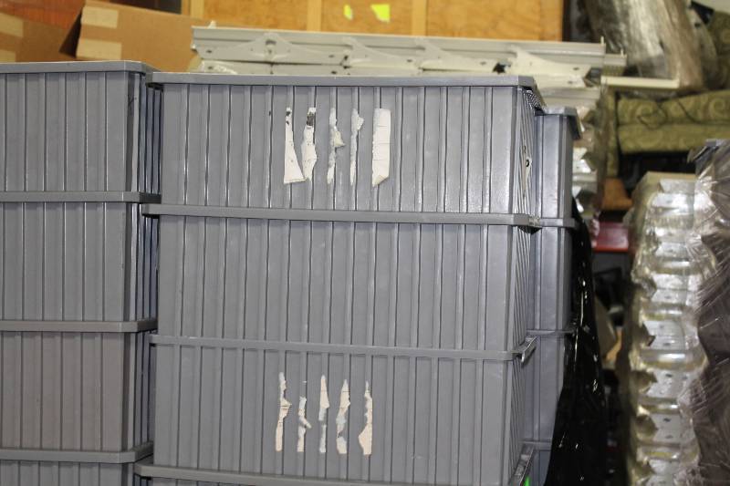 Lot of (9) Plastic Bins Gray 22 x 17 x 7.5 Does Not Include Dolly.