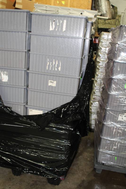 Lot of (9) Plastic Bins Gray 22 x 17 x 7.5 Does Not Include Dolly.